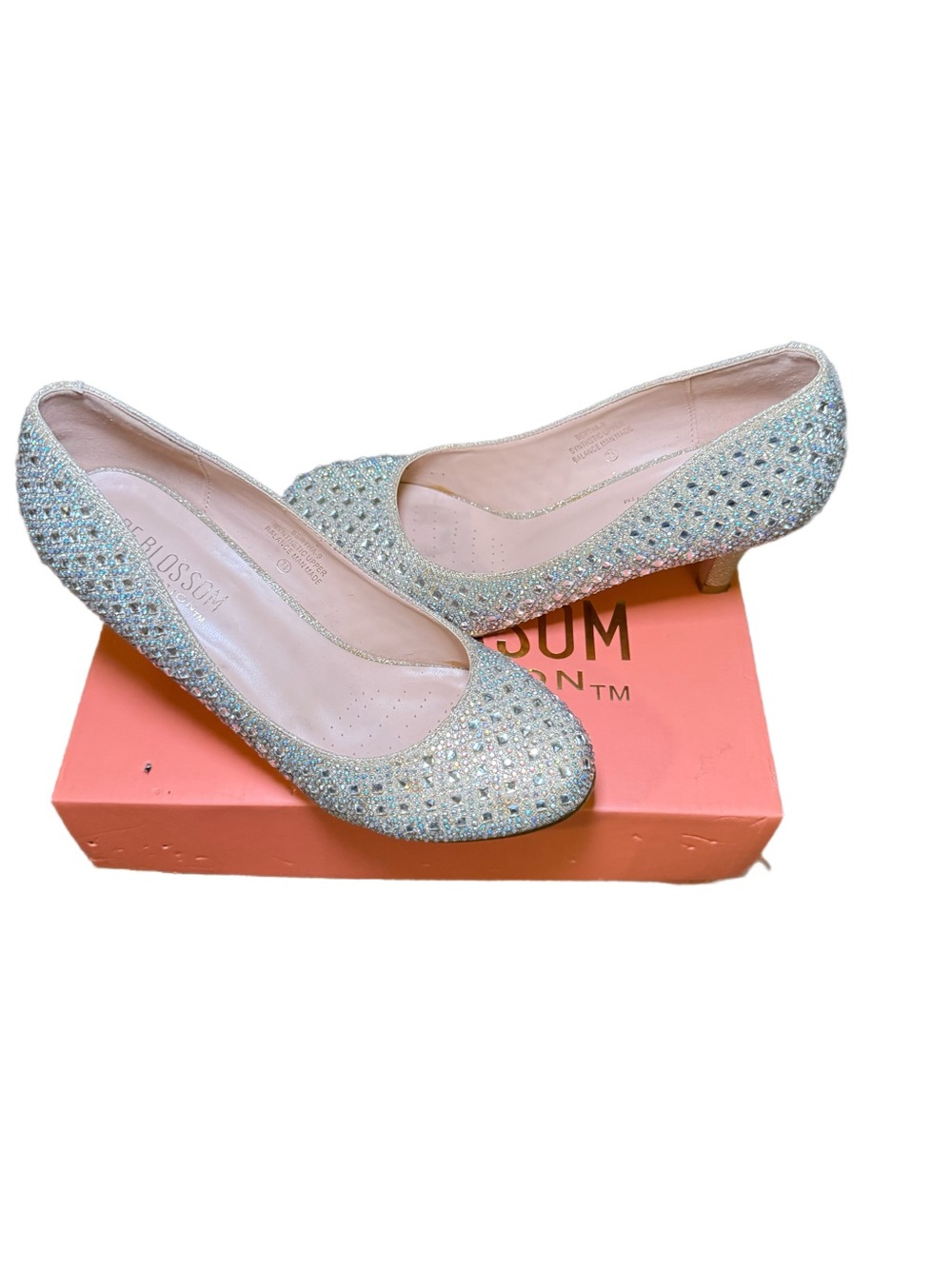 Embellished Silver Low Heel Pumps - Women's